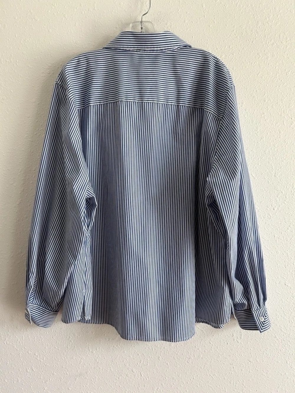 Foxcroft Blue and White Vertical Stripe Button-Down Shirt - Picture 5 of 9